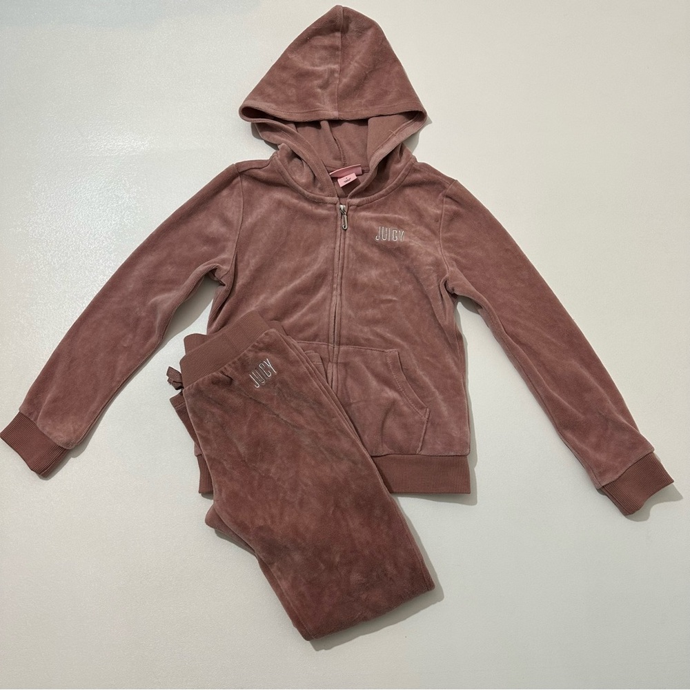 Juicy Couture Mauve Pink Velour Two Piece Front Zip Track Suit Girls Size 7
